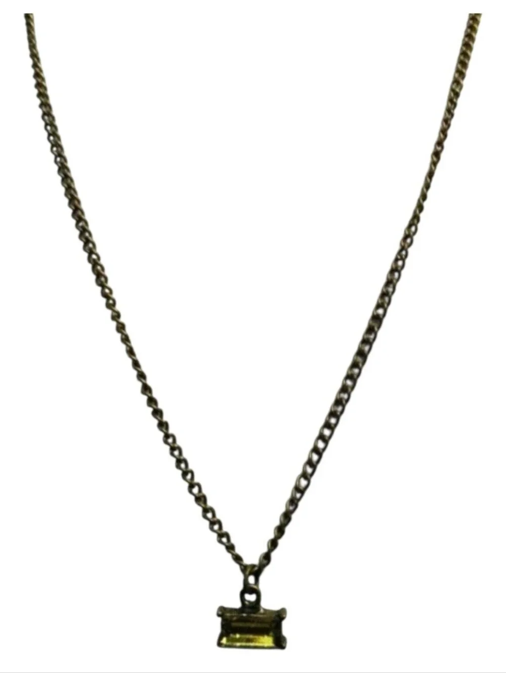 Olivine Green Crystal Pendant Necklace - Bronze Chain